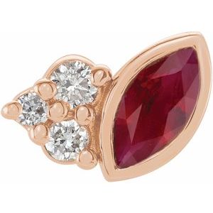 14K Rose Gold Natural Ruby & .03 CTW Natural Diamond Right Earring