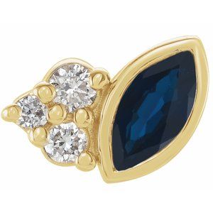 14K Yellow Gold Natural Blue Sapphire & .03 CTW Natural Diamond Right Earring