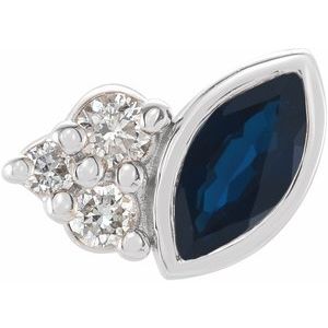 14K White Gold Natural Blue Sapphire & .03 CTW Natural Diamond Right Earring