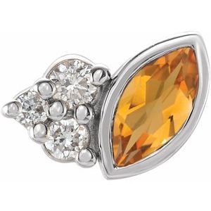 14K White Gold Natural Citrine & .03 CTW Natural Diamond Right Earring