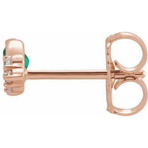 14K Rose Gold Natural Emerald & .03 CTW Natural Diamond Left Earring