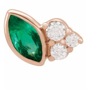 14K Rose Gold Natural Emerald & .03 CTW Natural Diamond Left Earring