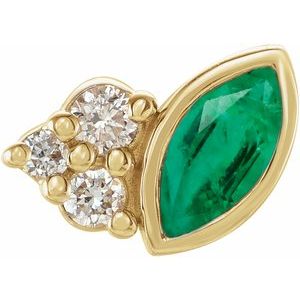 14K Yellow Gold Lab-Grown Emerald & .03 CTW Natural Diamond Right Earring
