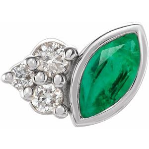 14K White Gold Lab-Grown Emerald & .03 CTW Natural Diamond Right Earring