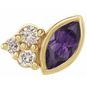 14K Yellow Gold Lab-Grown Alexandrite & .03 CTW Natural Diamond Right Earring
