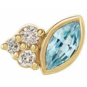 14K Yellow Gold Natural Blue Zircon & .03 CTW Natural Diamond Right Earring