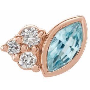 14K Rose Gold Natural Blue Zircon & .03 CTW Natural Diamond Right Earring