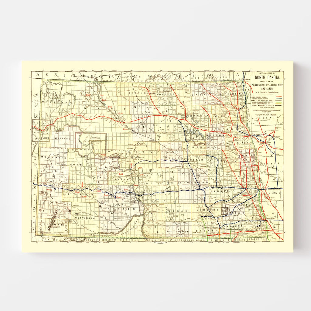 Vintage Map of North Dakota 1901
