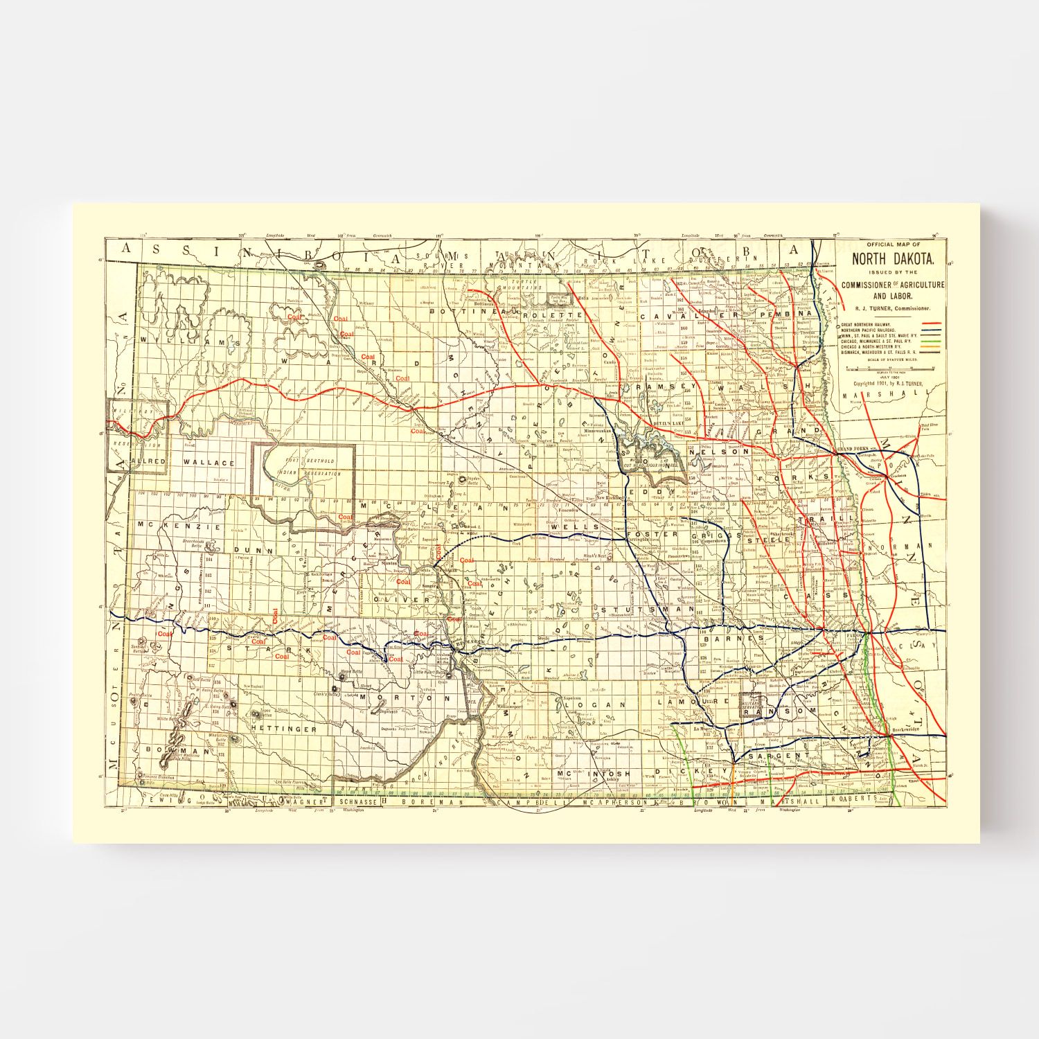 Vintage Map of North Dakota 1901