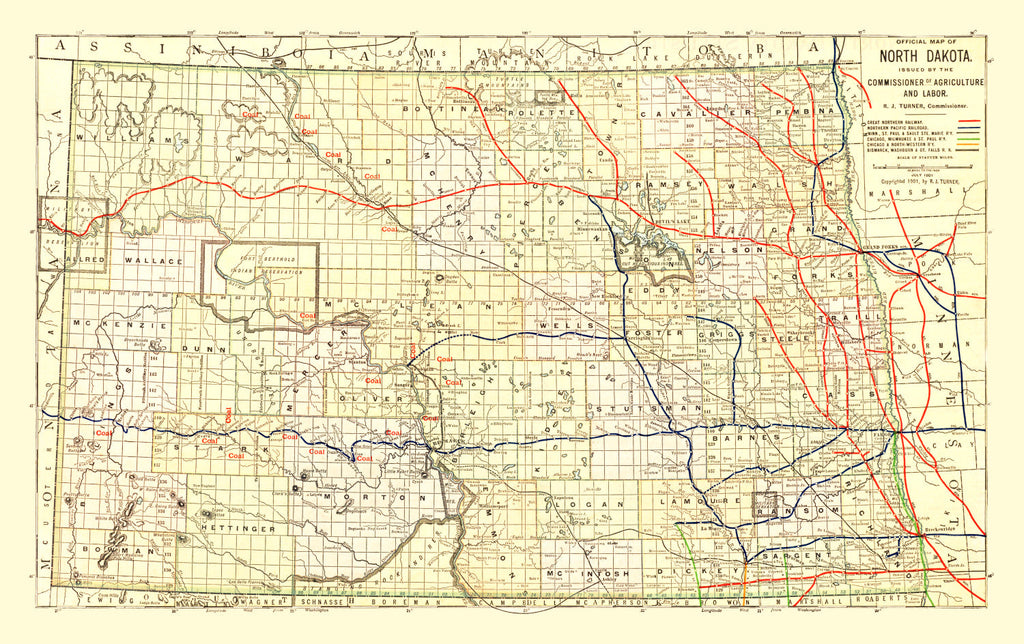 Vintage Map of North Dakota 1901