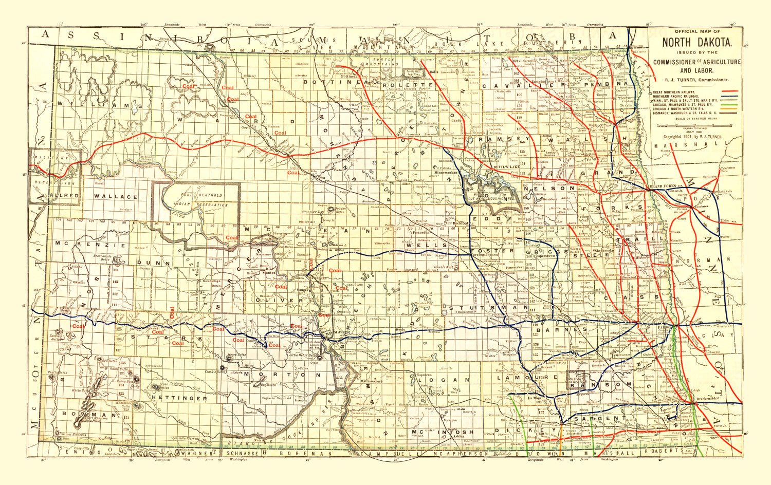 Vintage Map of North Dakota 1901