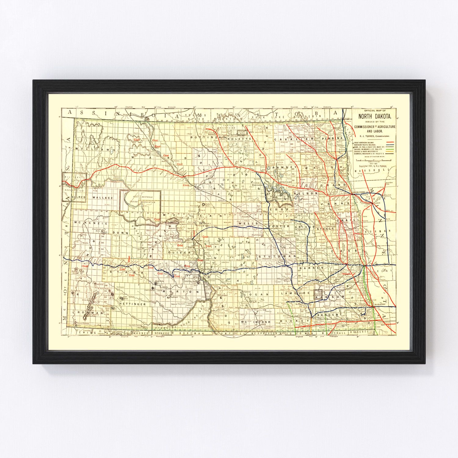 Vintage Map of North Dakota 1901