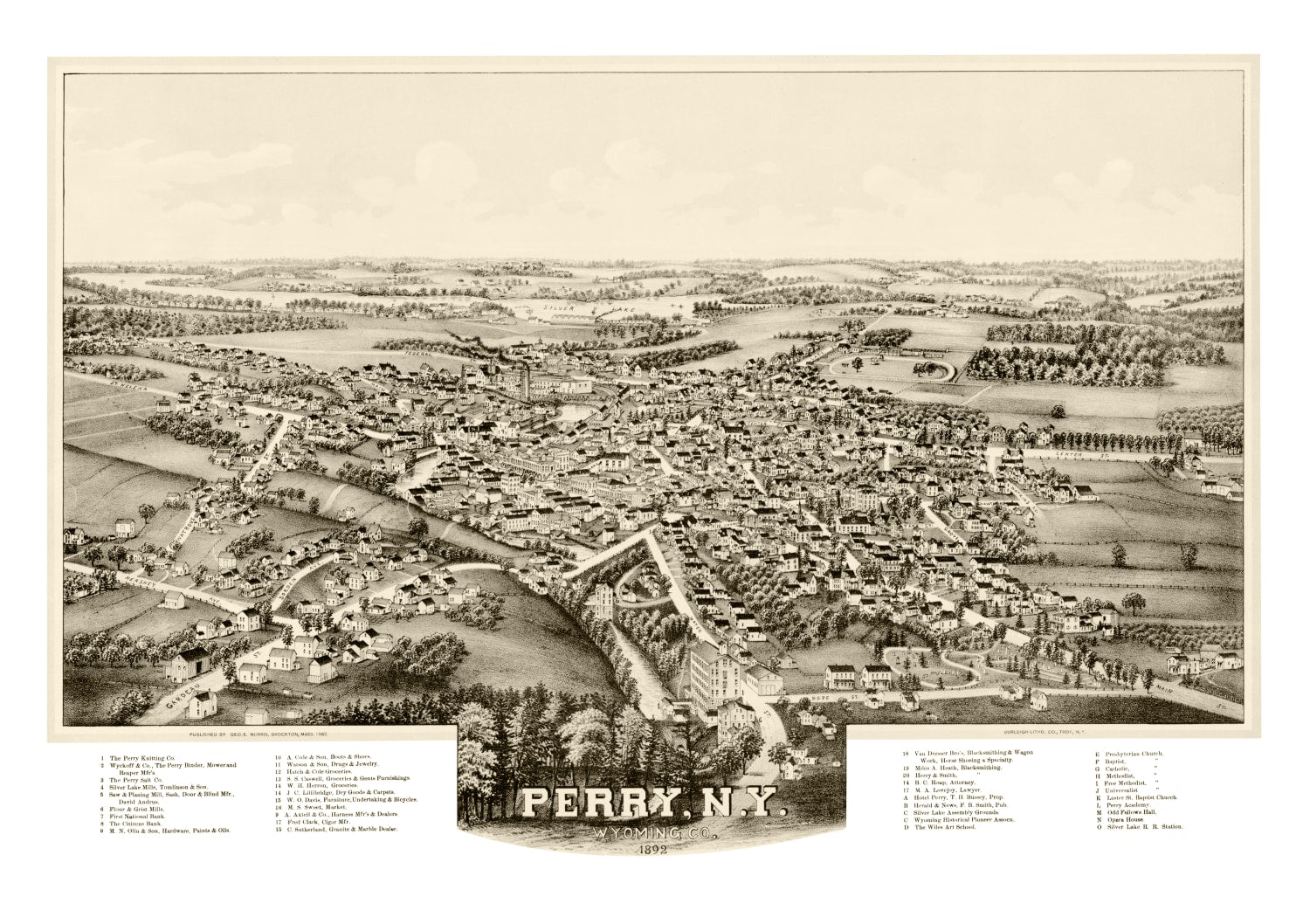 Vintage Map of Perry, New York 1892