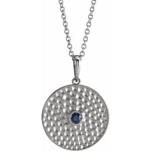 Sterling Silver Lab-Grown Blue Sapphire Beaded Disc 16-18" Necklace