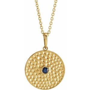14K Yellow Gold Natural Blue Sapphire Beaded Disc 16-18" Necklace