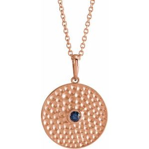 14K Rose Gold Lab-Grown Blue Sapphire Beaded Disc 16-18" Necklace