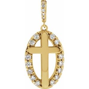14K Yellow Gold 1/5 CTW Natural Diamond Halo-Style Cross Pendant