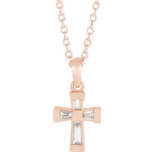 14K Rose Gold 1/10 CTW Natural Diamond Cross 16-18" Necklace