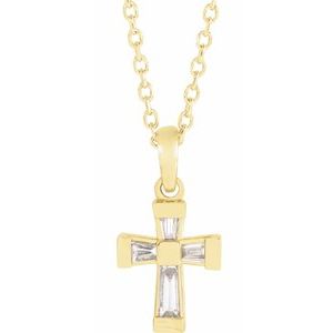 14K Yellow Gold 1/10 CTW Natural Diamond Cross 16-18" Necklace