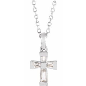 Platinum 1/10 CTW Natural Diamond Cross 16-18" Necklace