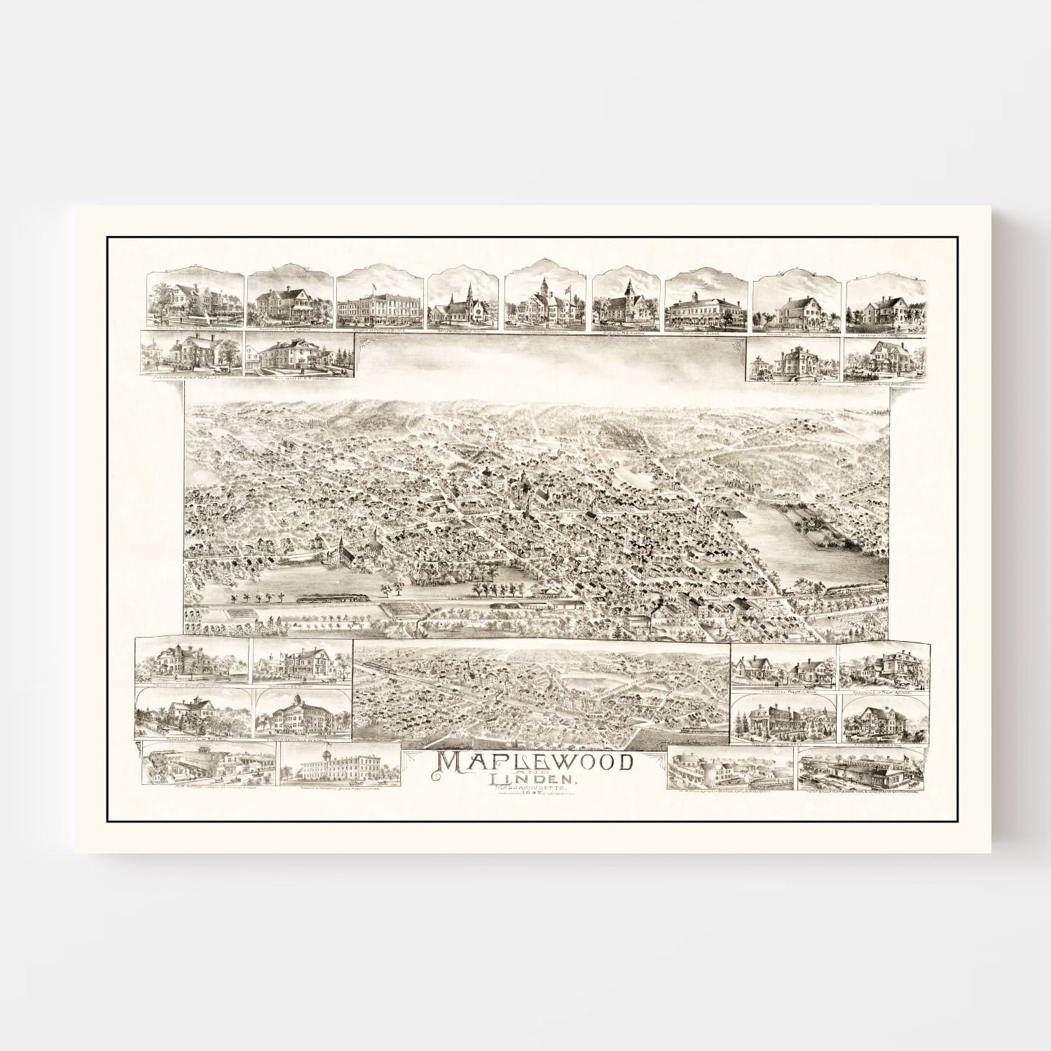 Vintage Map of Maplewood & Linden, MA 1879