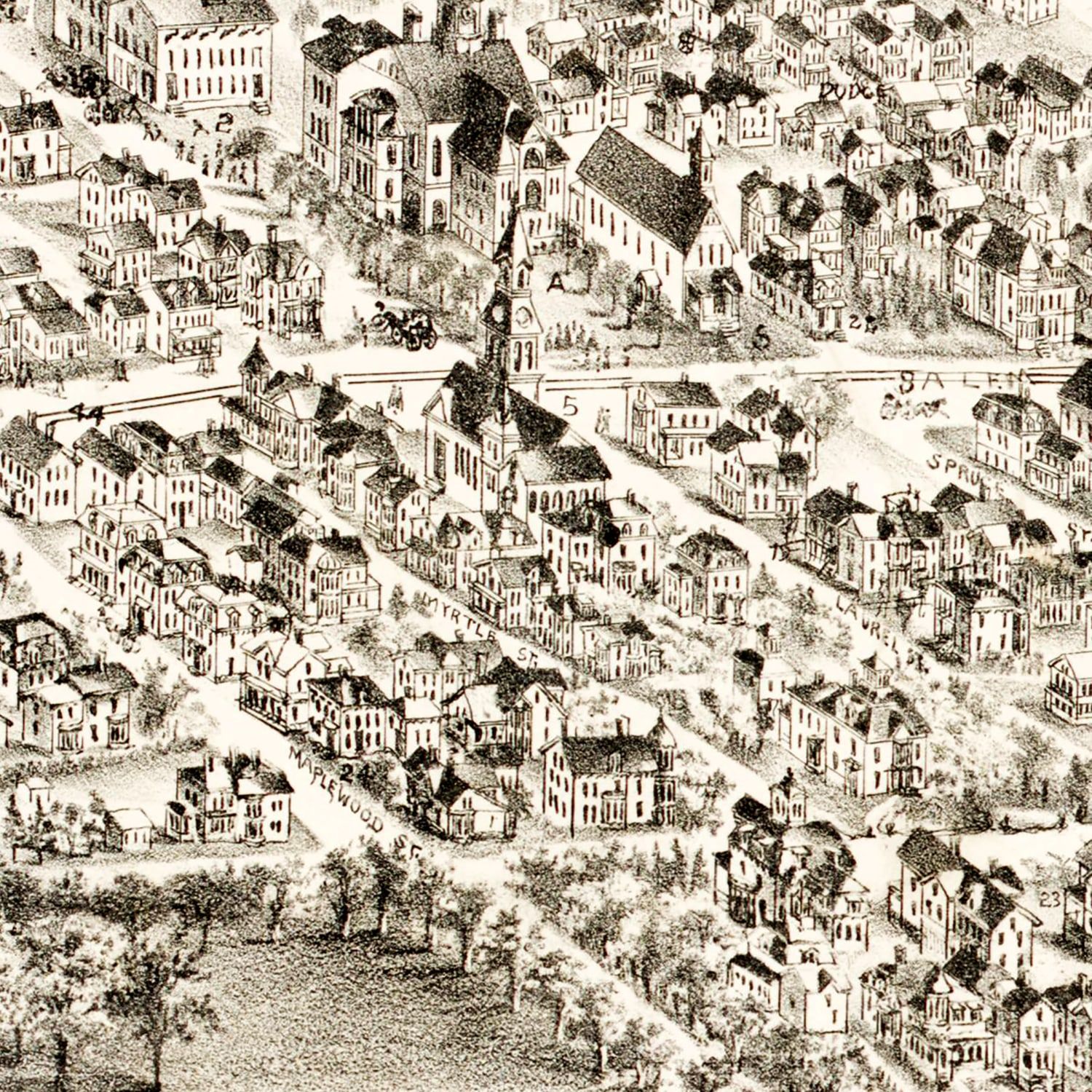 Vintage Map of Maplewood & Linden, MA 1879