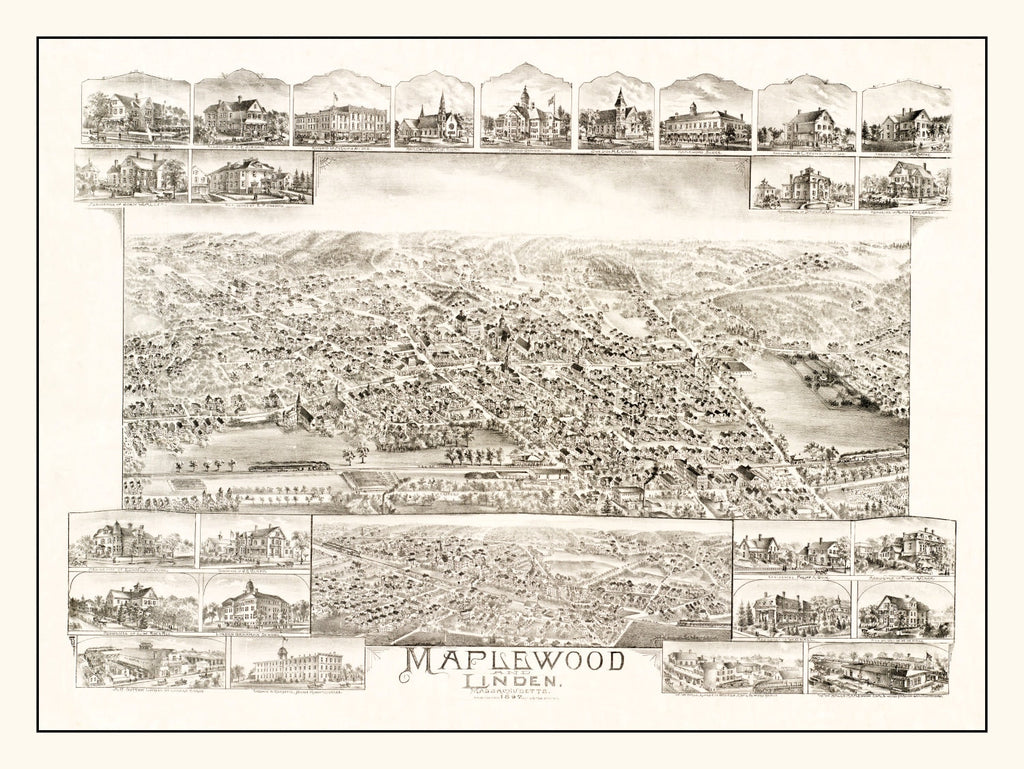 Vintage Map of Maplewood & Linden, MA 1879