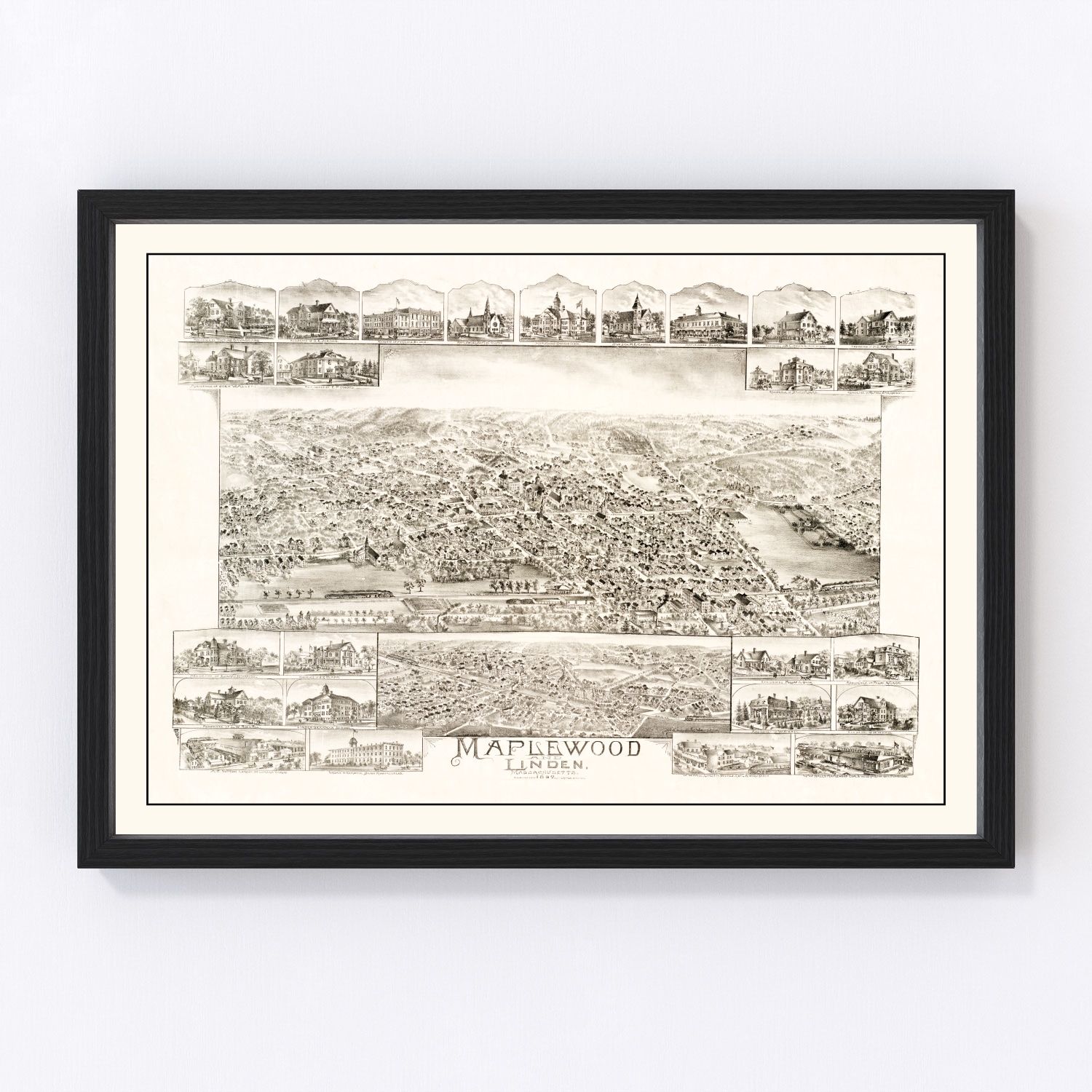 Vintage Map of Maplewood & Linden, MA 1879