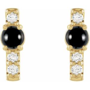 14K Yellow Gold Natural Black Onyx & 1/5 CTW Natural Diamond Bar Earrings – image 2