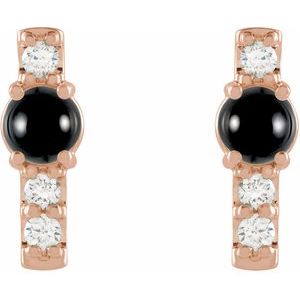 14K Rose Gold Natural Black Onyx & 1/5 CTW Natural Diamond Bar Earrings