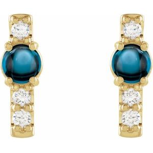14K Yellow Gold Natural London Blue Topaz & 1/5 CTW Natural Diamond Bar Earrings