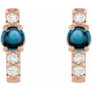 14K Rose Gold Natural London Blue Topaz & 1/5 CTW Natural Diamond Bar Earrings