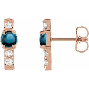 14K Rose Gold Natural London Blue Topaz & 1/5 CTW Natural Diamond Bar Earrings