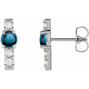 Sterling Silver Natural London Blue Topaz & 1/5 CTW Natural Diamond Bar Earrings