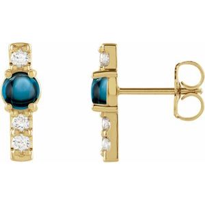 14K Yellow Gold Natural London Blue Topaz & 1/5 CTW Natural Diamond Bar Earrings