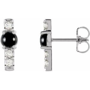 14K White Gold Natural Black Onyx & 1/5 CTW Natural Diamond Bar Earrings