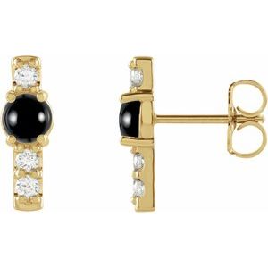 14K Yellow Gold Natural Black Onyx & 1/5 CTW Natural Diamond Bar Earrings