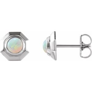 Sterling Silver Natural White Opal Geometric Cabochon Earrings