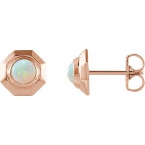 14K Rose Gold Natural White Opal Geometric Cabochon Earrings