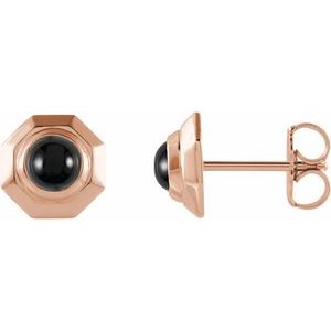 14K Rose Gold Natural Black Onyx Geometric Cabochon Earrings