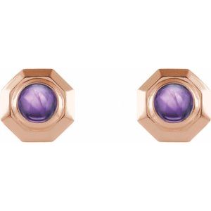 14K Rose Gold Natural Amethyst Geometric Cabochon Earrings – image 2