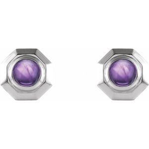 Platinum Natural Amethyst Geometric Cabochon Earrings