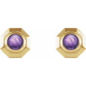 14K Yellow Gold Natural Amethyst Geometric Cabochon Earrings