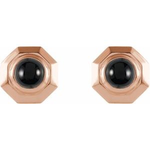 14K Rose Gold Natural Black Onyx Geometric Cabochon Earrings – image 2