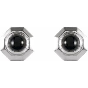 Platinum Natural Black Onyx Geometric Cabochon Earrings – image 2