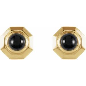 14K Yellow Gold Natural Black Onyx Geometric Cabochon Earrings – image 2