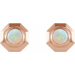 14K Rose Gold Natural White Opal Geometric Cabochon Earrings – image 2