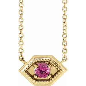 14K Yellow Gold Natural Pink Sapphire Geometric 16" Necklace