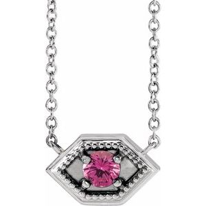 Sterling Silver Natural Pink Sapphire Geometric 18" Necklace