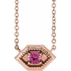 14K Rose Gold Natural Pink Sapphire Geometric 16" Necklace